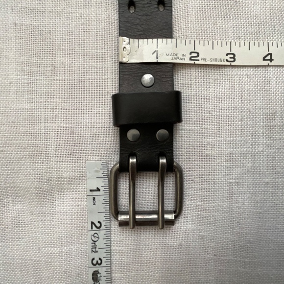 Black Genuine Leather Double Hole Prong Metal Roller Buckle Belt Size 40/100 - Picture 6 of 12